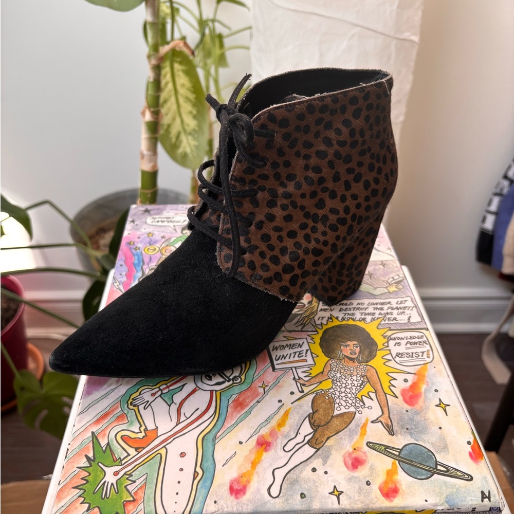 Suede and Real Fur Jeffrey Campbell Black and Brown Women's Ankle Boots